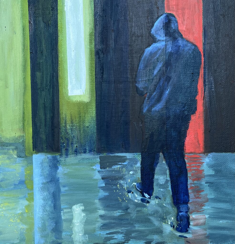Origineel schilderij art van Angela van Marrewijk mdf man door t water